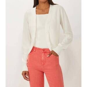 NEW ECRU curved placket printed cardigan in white